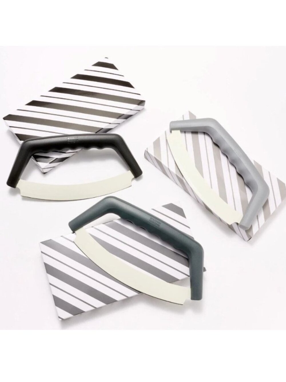 Kuhn Rikon Mezzaluna Knives SET OF 3 & Gift Boxes k65497 GREY SCALE COLORS NEW